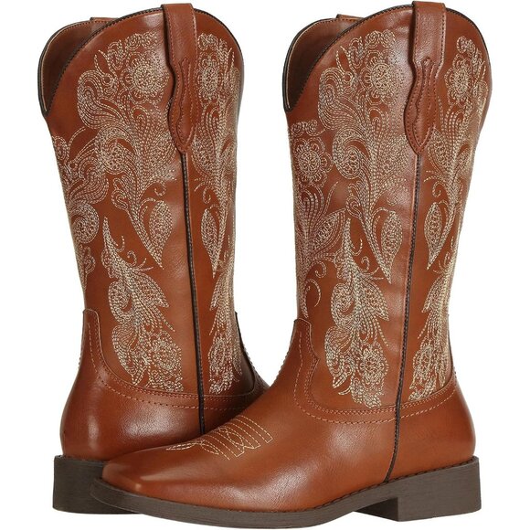 J's.o.l.e Women Brown Cowboy Boots Square Toe Western Cowgirl Fashion Botte Cow - Picture 7 of 8